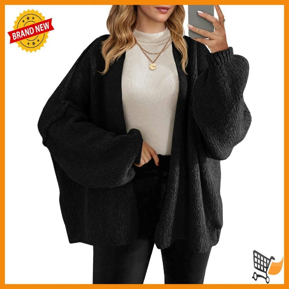 Oversized Chunky Knit Cardigan Long Lantern Sleeve Open Front Sweater